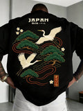 Men's Casual Versatile Minimalist Japanese Crane Print Short Sleeve T-Shirt