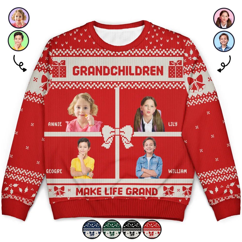 Custom Photo Life Is Grand With My Grandkids - Personalized Unisex Ugly Sweater