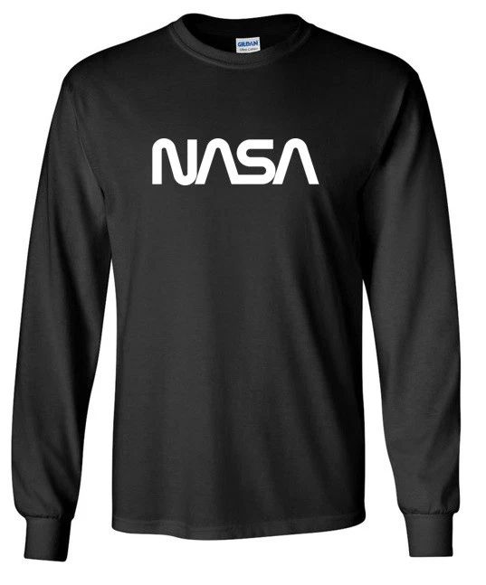 NASA Vintage Space Agency Logo T-Shirt Cotton Black White Long Sleeve Tee Shirt