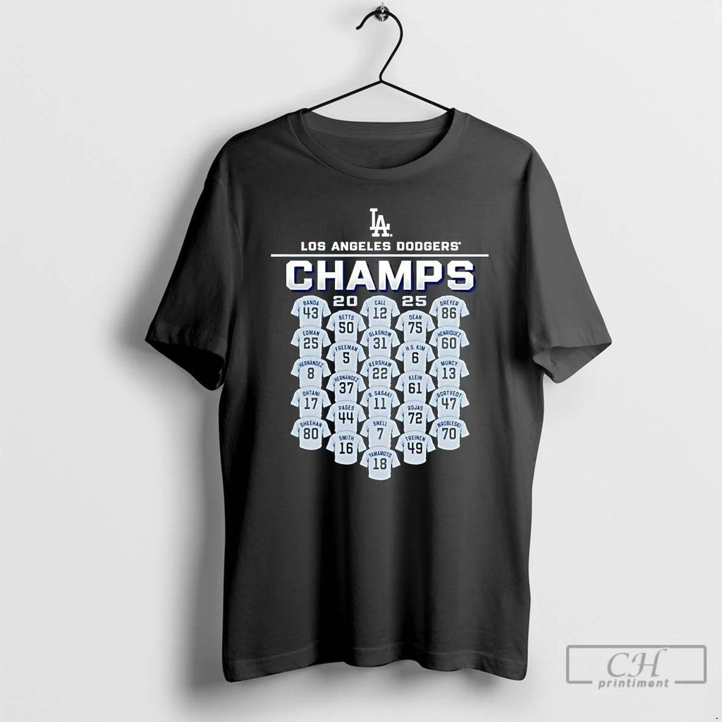 Classic Los Angeles Dodgers 2025 World Series Champions Jersey Roster T Shirts