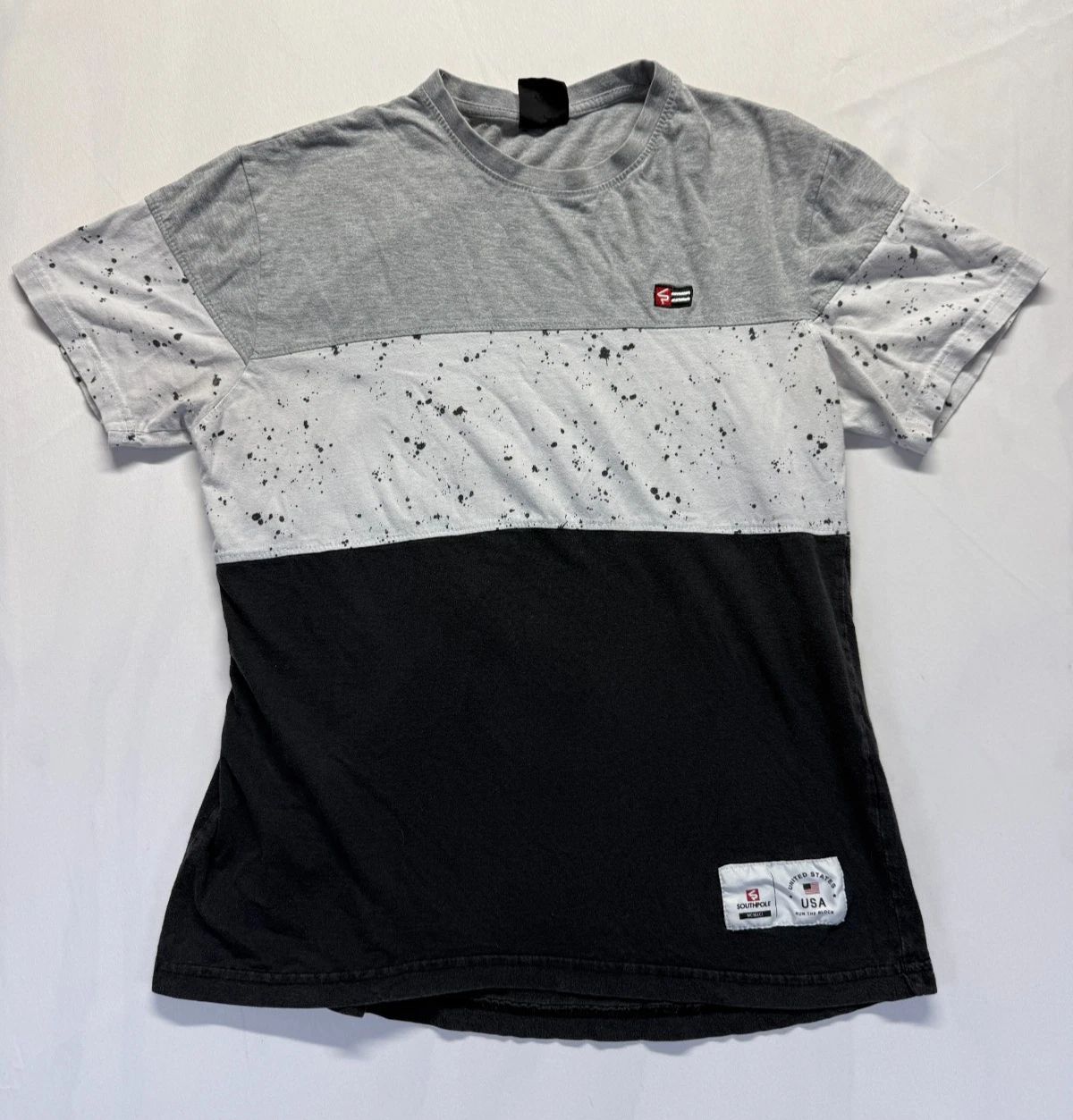 Southpole T Shirt Mens Small Multicolor Colorblock Paint Splatter Cotton Casual