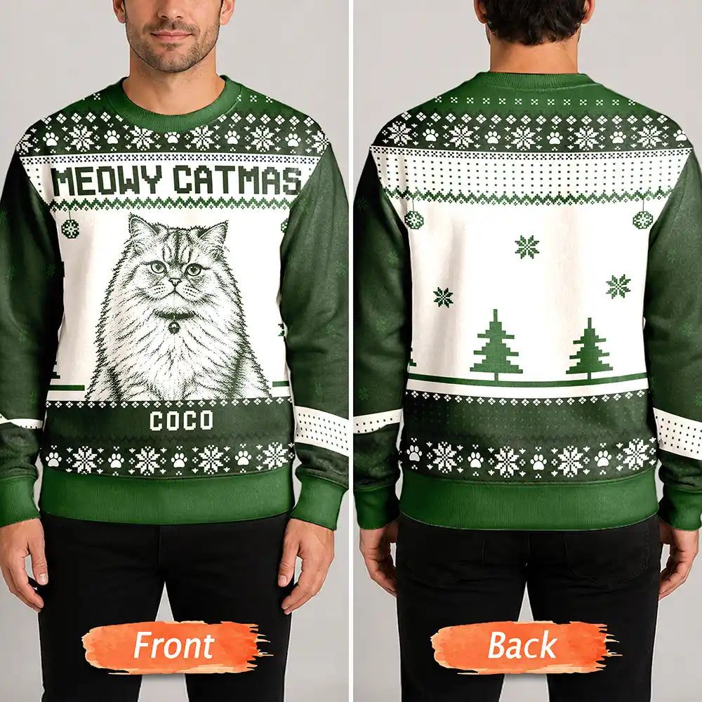 Custom Photo Merry Christmas Cute Pet Portrait - Personalized Unisex Ugly Sweater