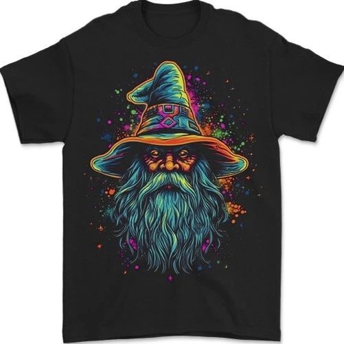 A Trippy Old Fantasy Wizard Mens T-Shirt 100% Cotton