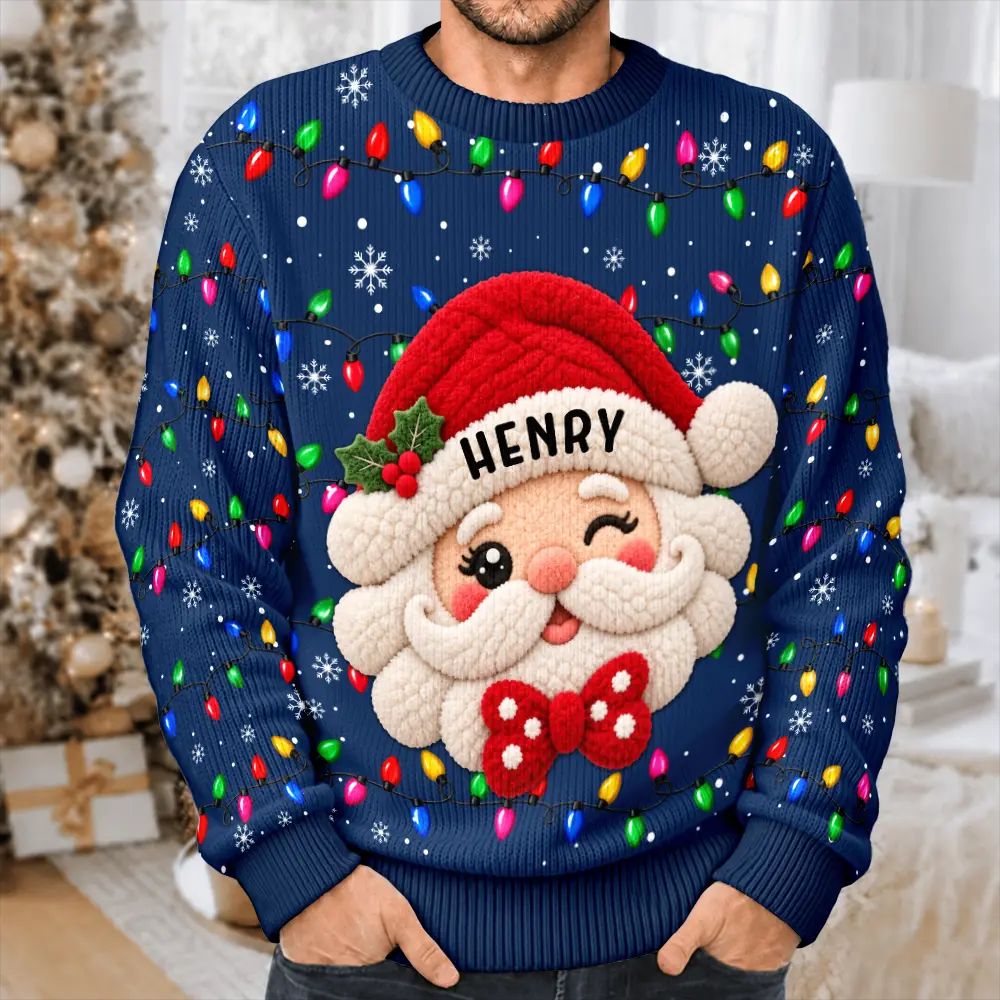 Christmas Gift For Family Couples - Personalized Character Faux Chenille Effect Santa Snowman Reindeer Unisex Ugly Sweater