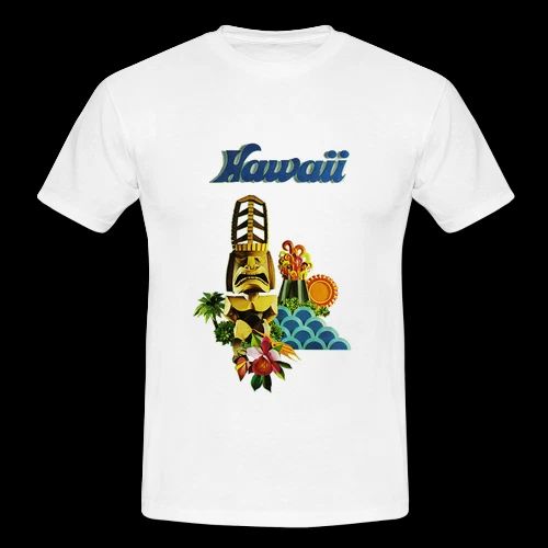 Mens Cotton Retro T-shirt Vintage Hawaiian Travel Ad Tee Hawaii Island Tropical