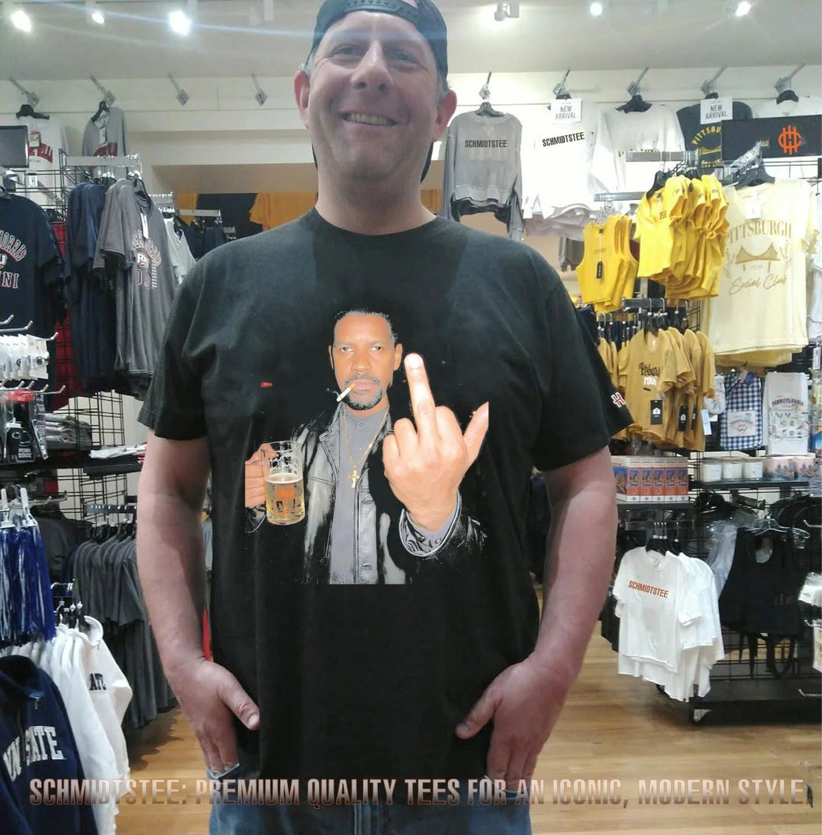 Training Day Denzel Washington holding beer middle finger shirt
