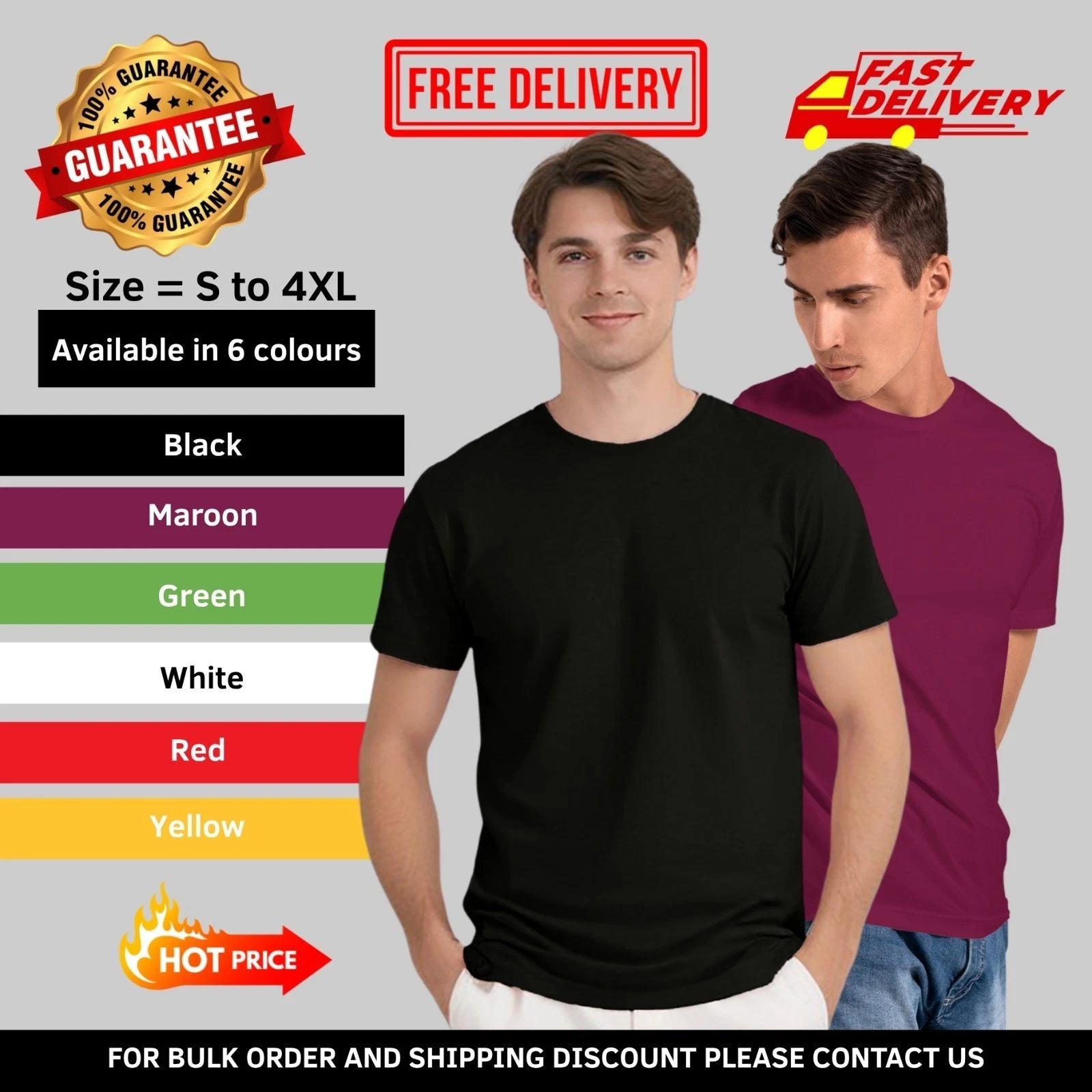 Crew Neck Men's Heavyweight 100% Cotton Short Sleeve T-Shirts
