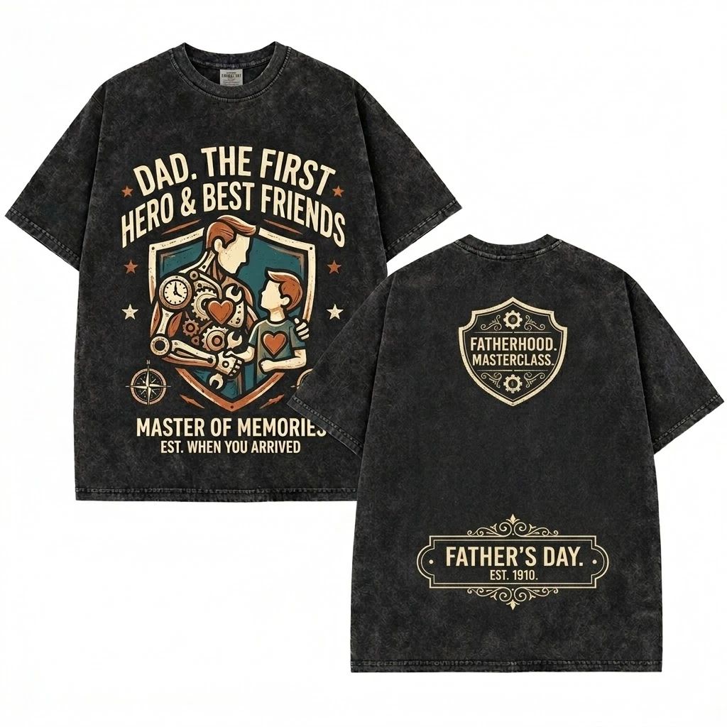 Dad The First Hero Best Friend Shirt Father’s Day Gift Vintage Washed Tee