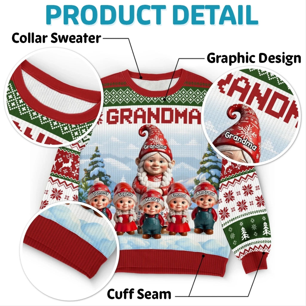 Custom Gnome Unisex Ugly Sweatshirt - Personalized Christmas Birthday Gifts For Grandma, Grandparent, Mom - Christmas Magic Shared Across Generations