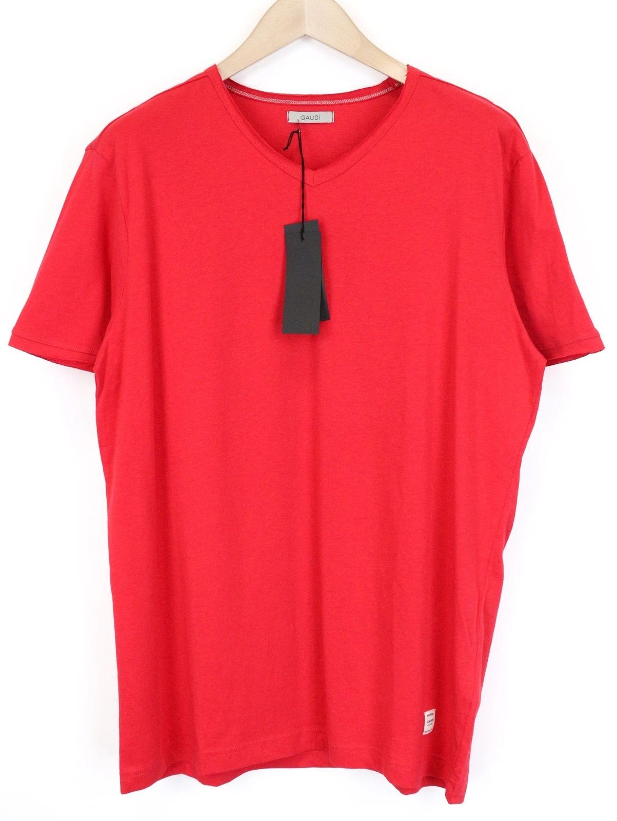 Gaudi Men's T-Shirt 2XL Red Pure Cotton Casual Short Sleeve V-Neck