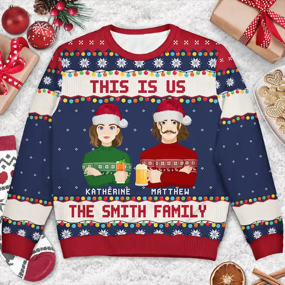 Christmas Family Forever This Is Us Flat Art - Personalized Unisex Ugly Sweater
