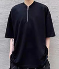 men's Korean version trend V-neck zipper design Simple temperament short sleevee