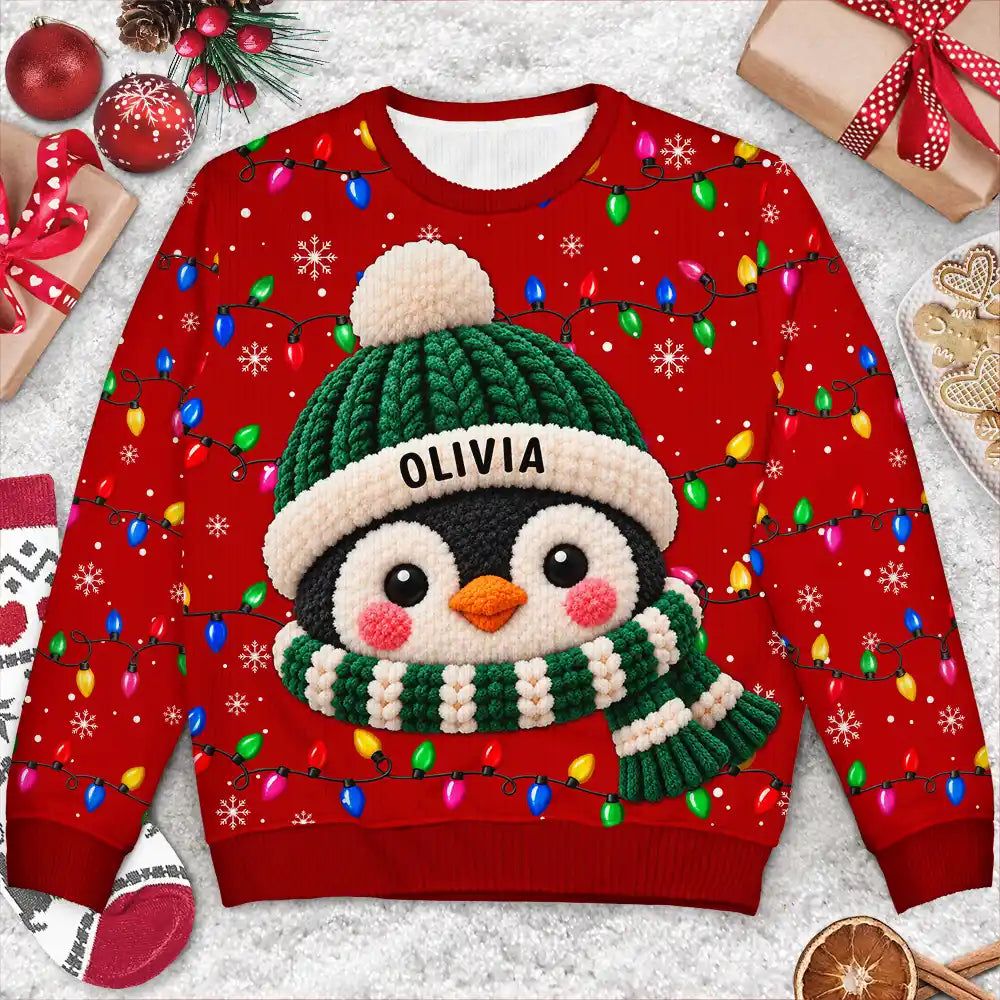 Christmas Gift For Family Couples - Personalized Character Faux Chenille Effect Santa Snowman Reindeer Unisex Ugly Sweater