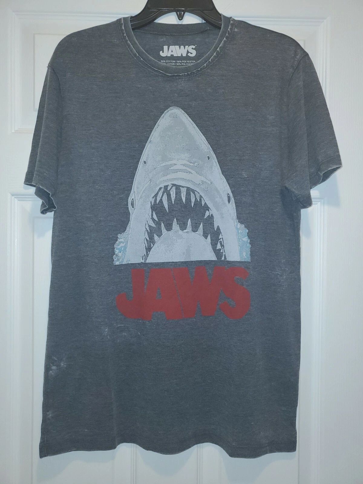 New Jaws Logo Mens Medium Soft Distressed Lucky Brand Tee Great White Shark