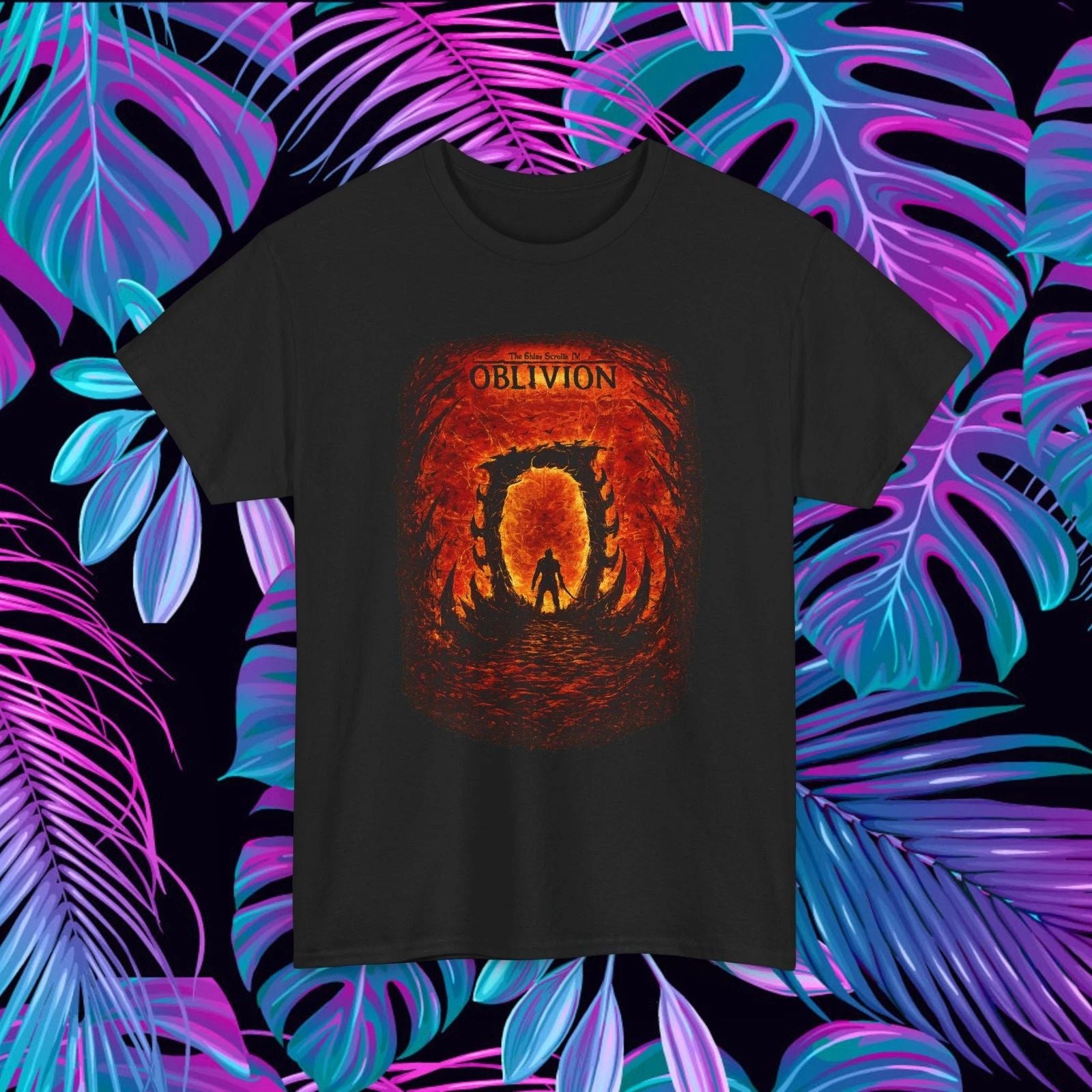 Elder Scrolls Oblivion Gate T-Shirt Dark Fantasy RPG Graphic Tee top
