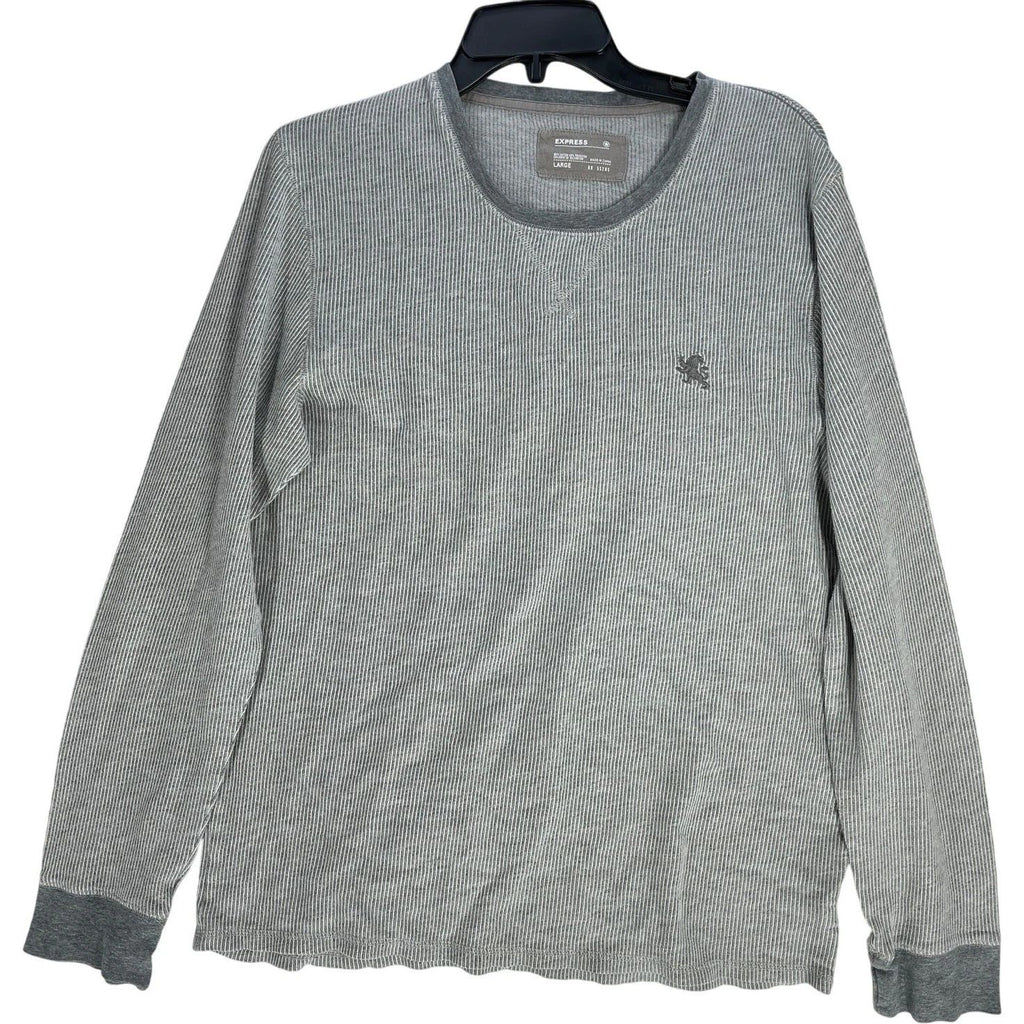 Express Shirt Mens Size L Gray White Long Sleeve Crew Neck Casual Preppy Y2K