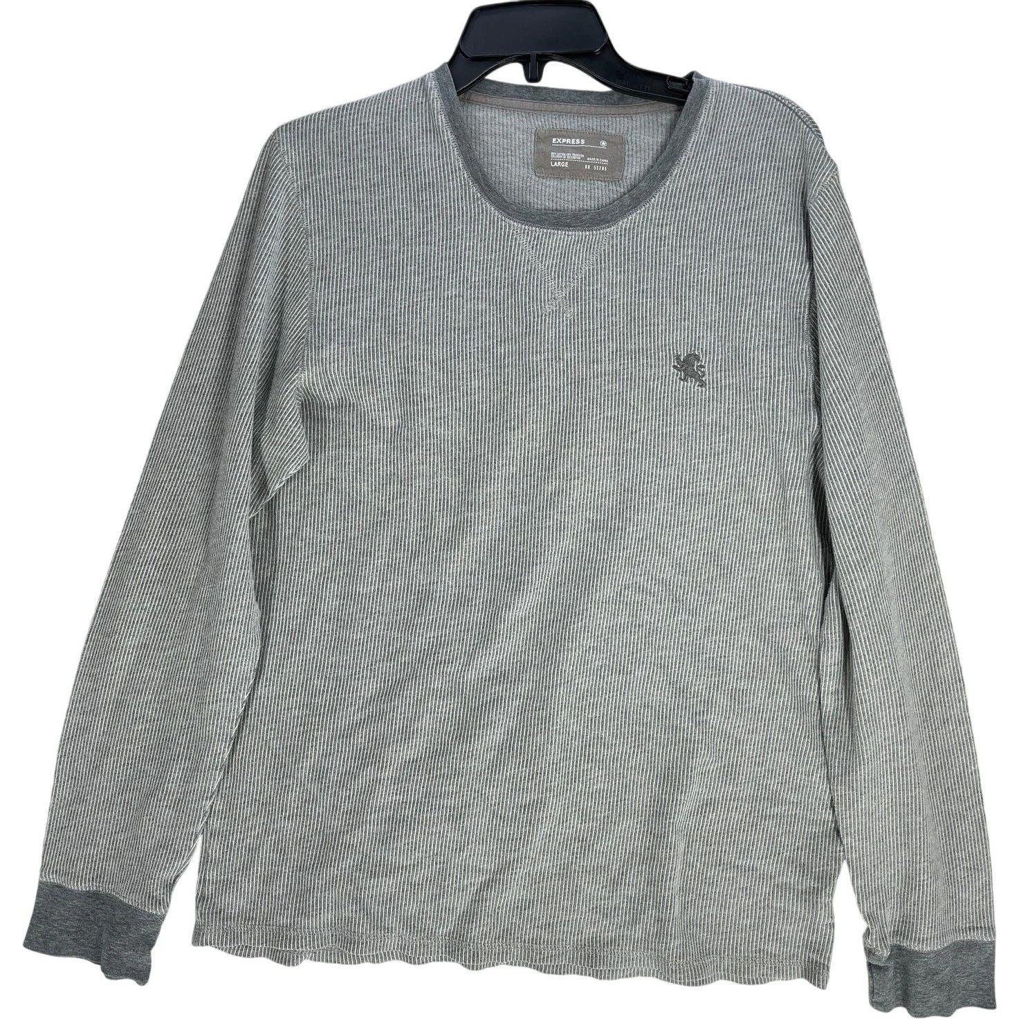 Express Shirt Mens Size L Gray White Long Sleeve Crew Neck Casual Preppy Y2K