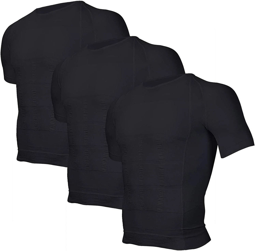 3 Pack Men Body Shaper Slimming Shirts Vest Compression Short Sleeve Shapewear