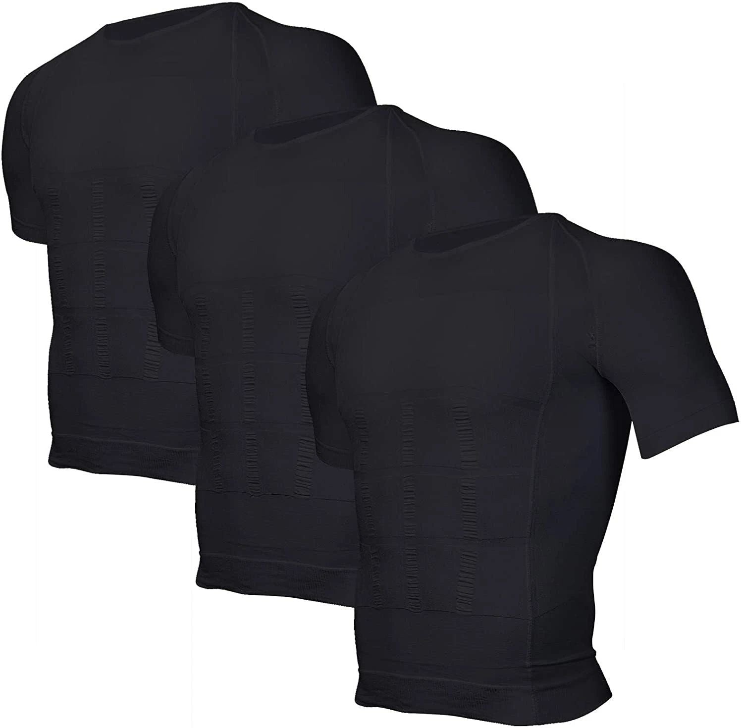 3 Pack Men Body Shaper Slimming Shirts Vest Compression Short Sleeve Shapewear