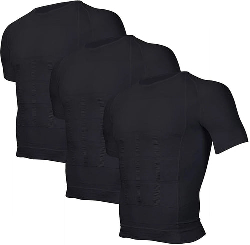 3 Pack Men Body Shaper Slimming Shirts Vest Compression Short Sleeve Shapewear