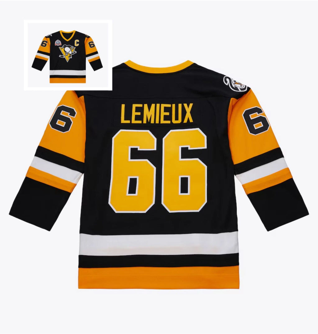 Men's #66 Lemieux Black 1992/93 Blue Line Player Hockey Jersey