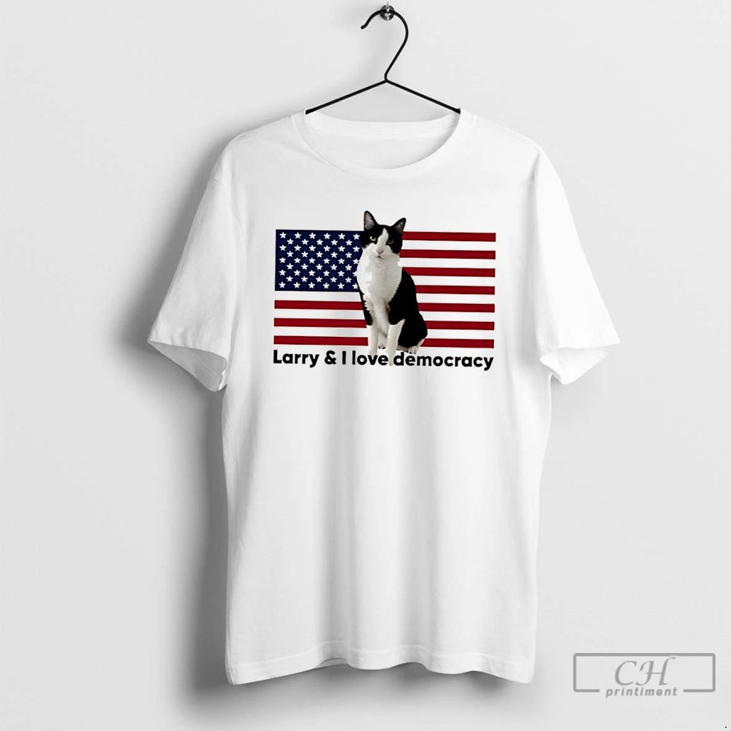 Classic Larry I Love Democracy American Flag Cat T Shirts