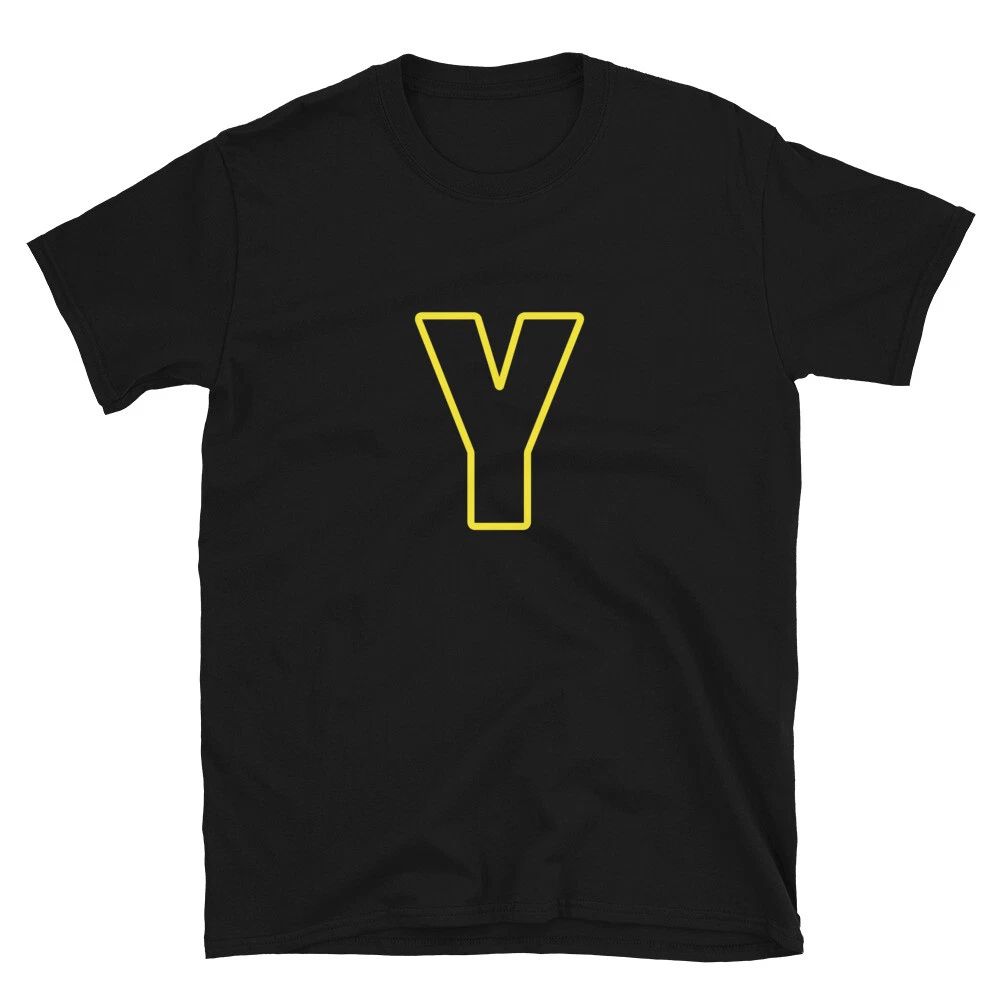 Letter  Y Yellow Bold Font Simple Black T-Shirt