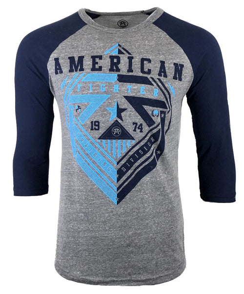 AMERICAN FIGHTER Men's T-Shirt EASTERN RAGLAN Athletic Biker Gray MMA S- 3XL