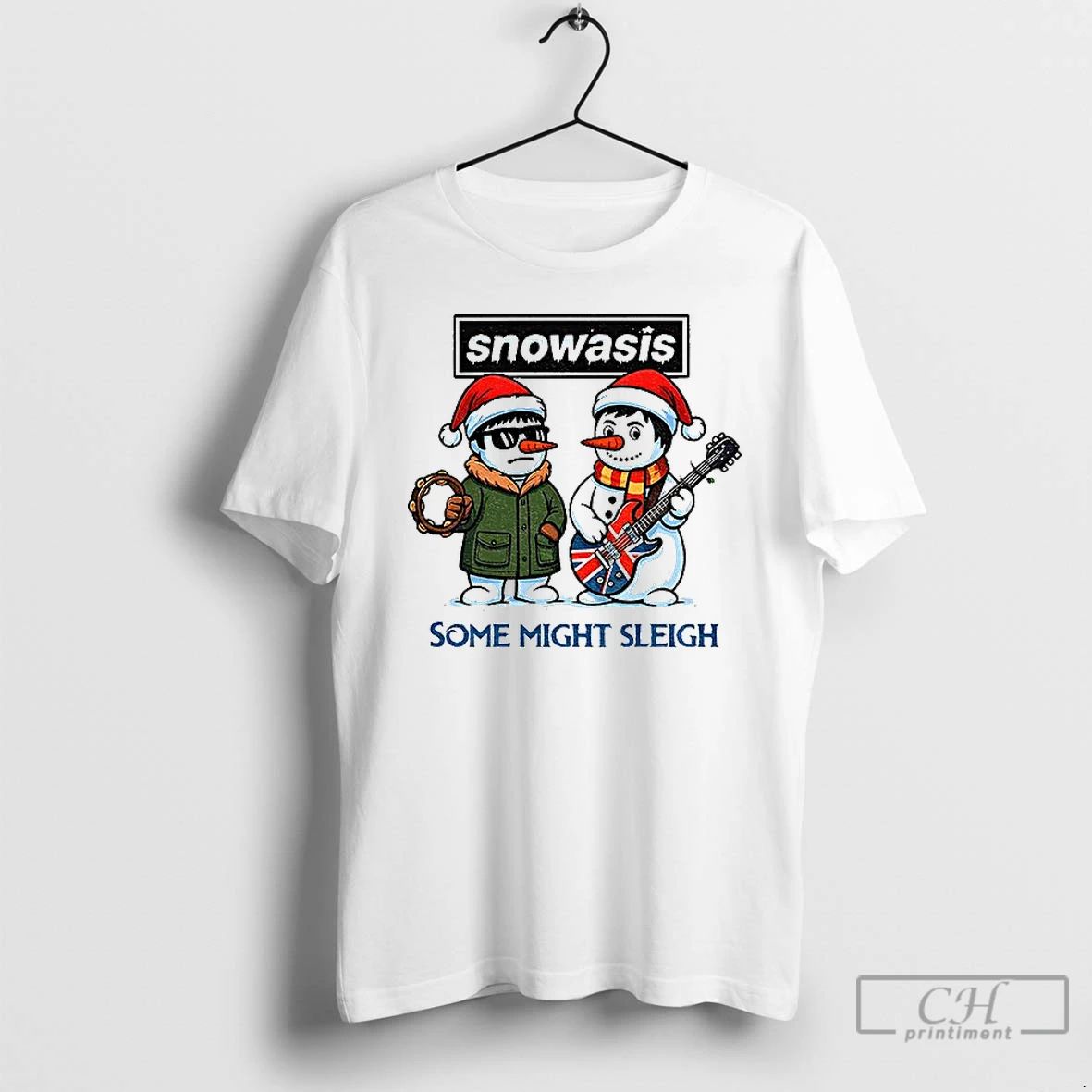 Premium Funny Christmas Snowasis Some Might Sleigh Snowman Rock Band Parody T Shirts