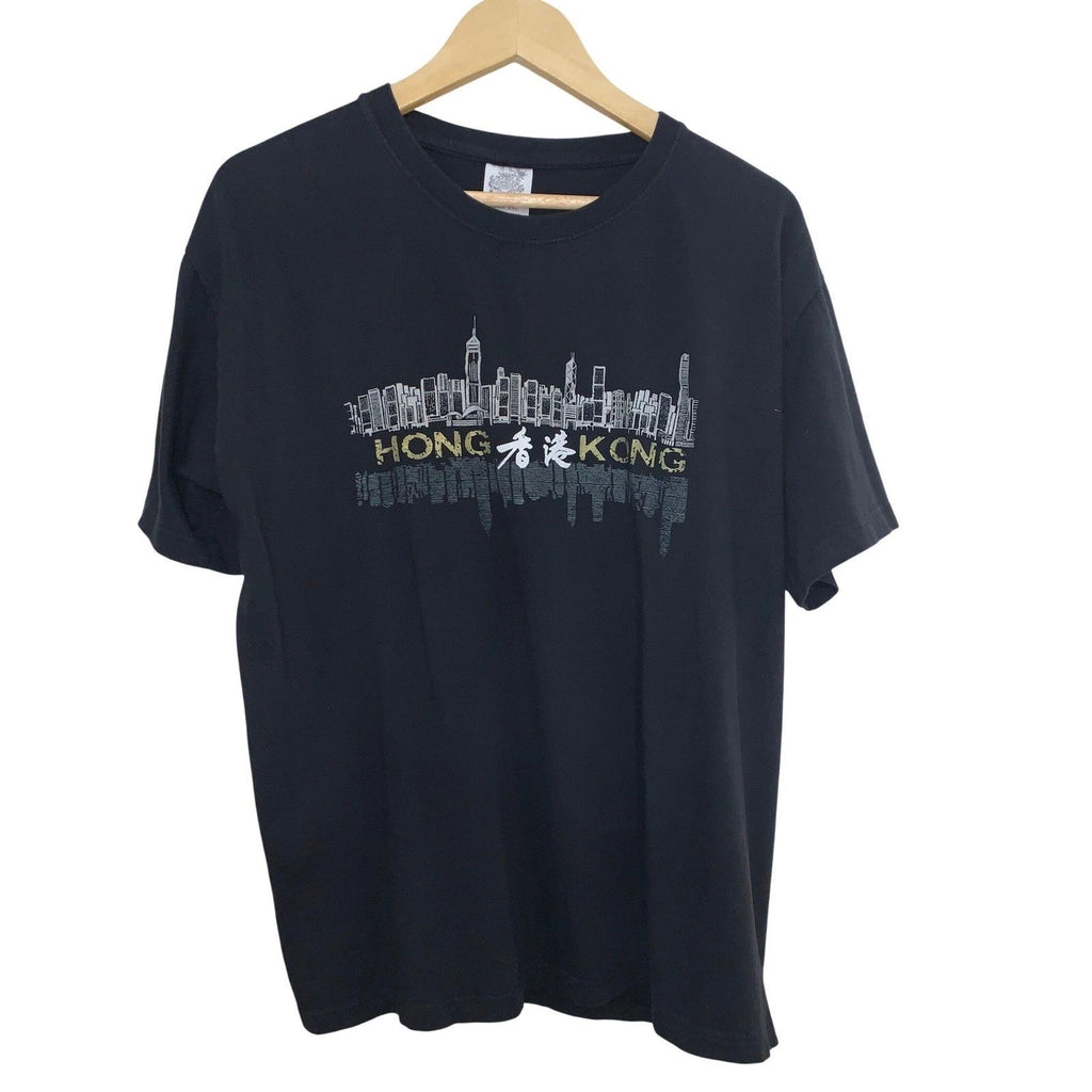 Black Hong Kong Skyline Graphic T Shirt Men's Size XXL Cotton