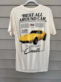 Corvette Shirt Mens Medium Beige Crew Neck Short Sleeve Graphic Stretch Pullover