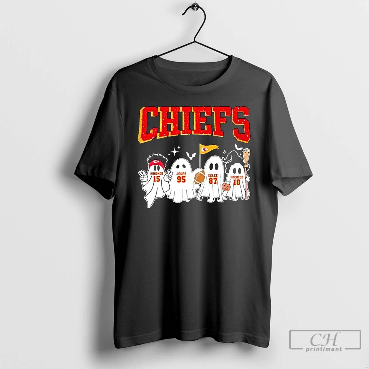 Classic Kansas City Football Halloween Mahomes Jones Kelce Pacheco Ghosts T Shirts