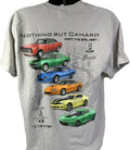 Chevy Camaro T-Shirt - Light Gray w/ Six Generations of Cars & Emblems