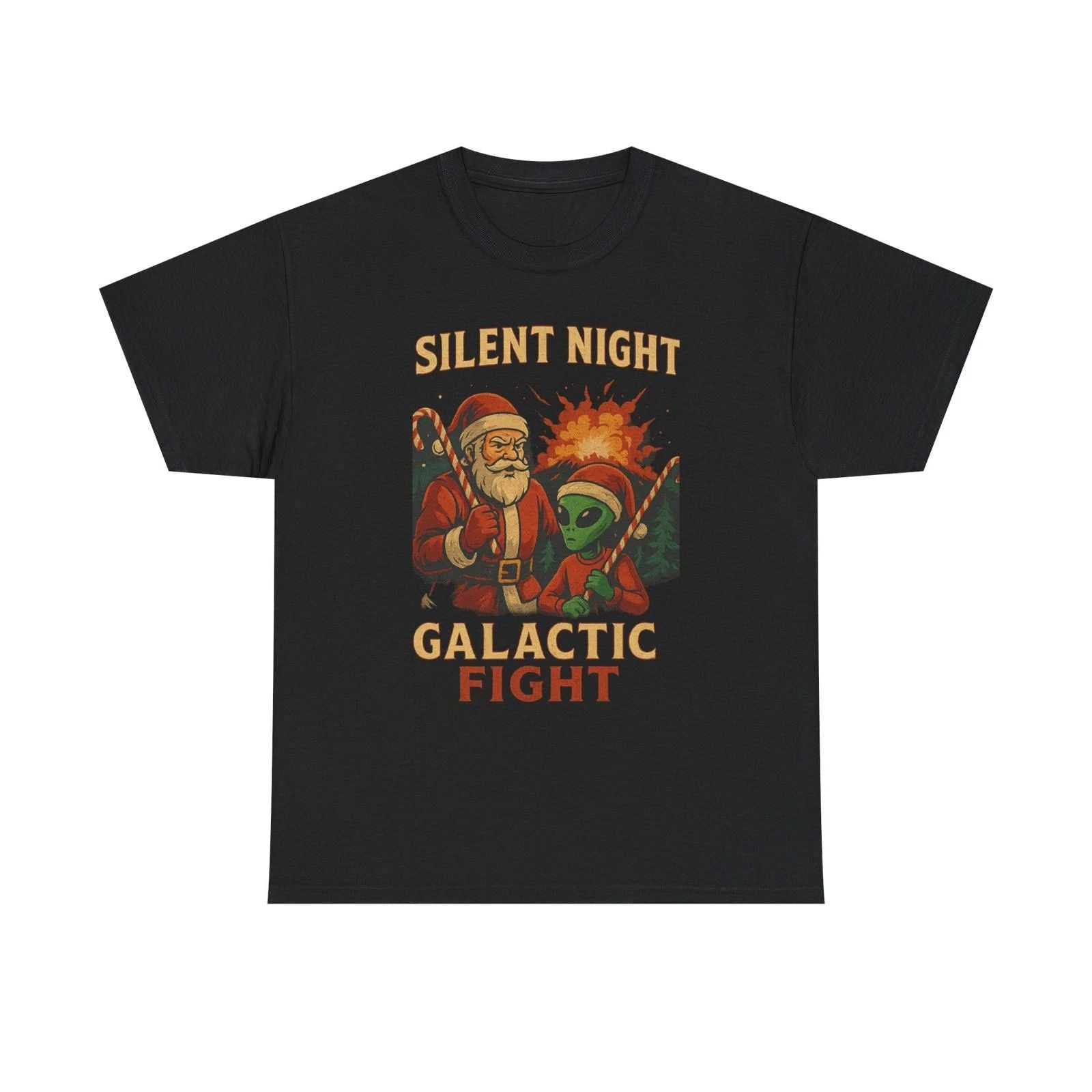 Silent Night Galactic Fight T-Shirt | Santa vs Alien Christmas