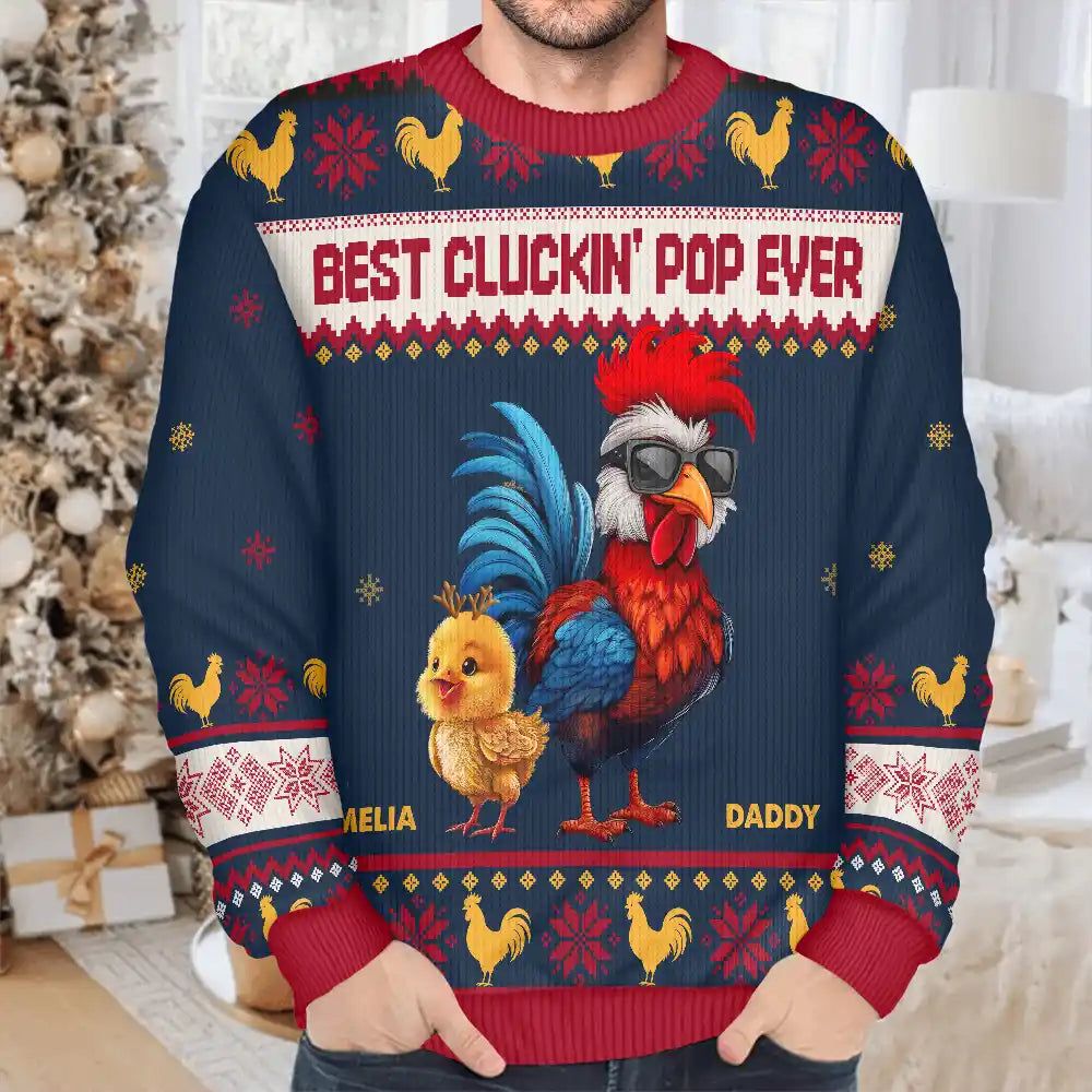 Christmas Best Cluckin' Dad Ever - Personalized Unisex Ugly Sweater