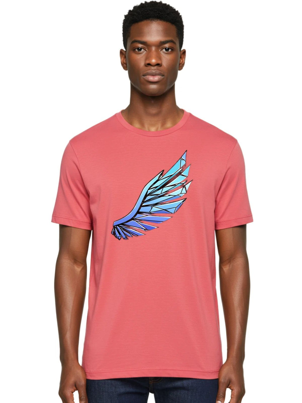 Crystal-Wing Mens Graphic Tee, 100% Cotton, Casual Summer Wear