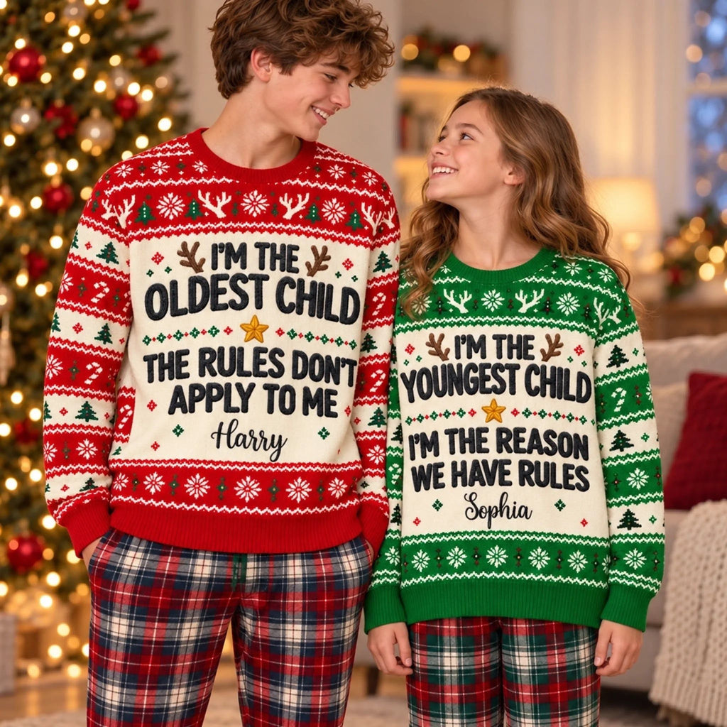 Custom Name Funny Christmas Sibling Gifts for Kids - Personalized Ugly Sweatshirt
