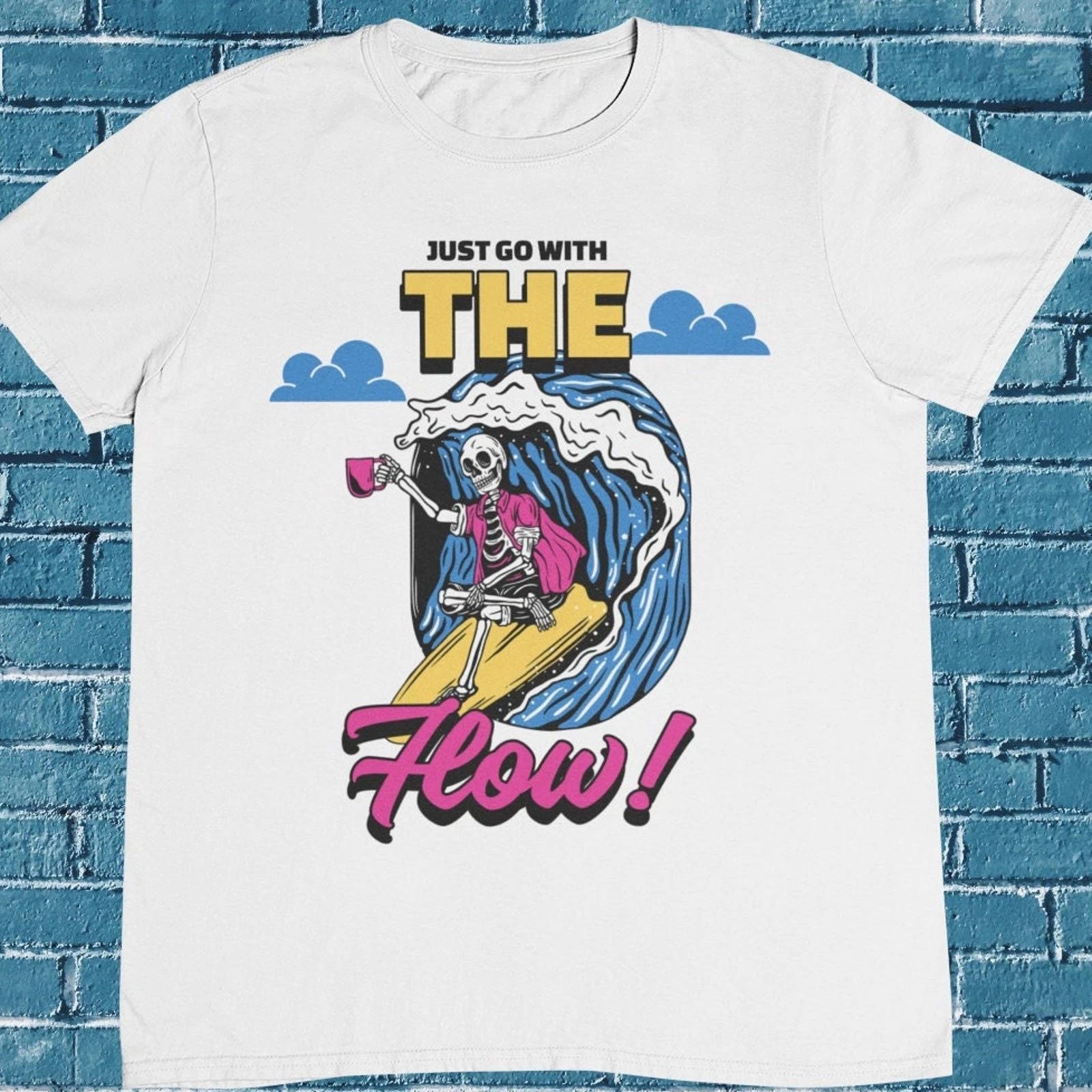 Surfing Skeleton T shirt / Just Go With The Flow / Skeleton T shirt / Summer