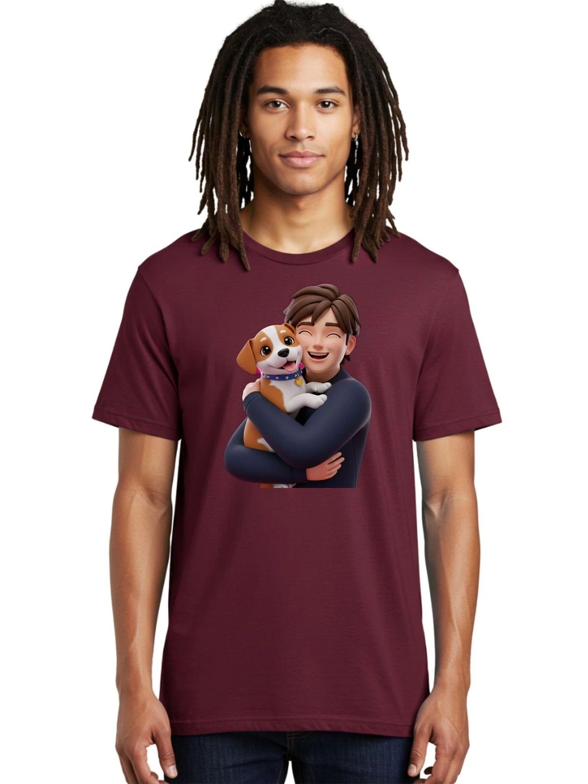 Man-Hugging-Dog Mens Graphic Tee, 100% Cotton, Casual Summer Wear