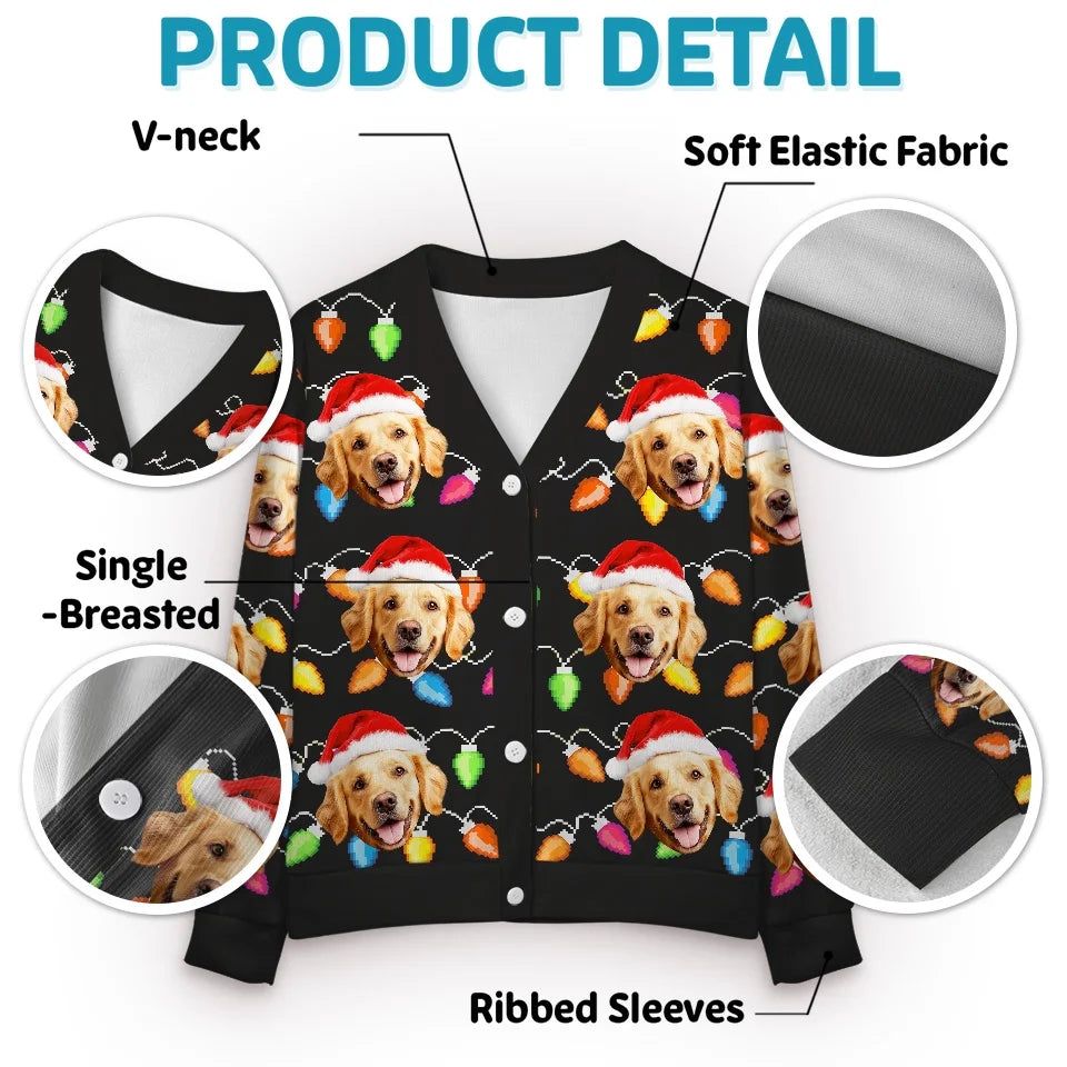 Custom Photo All Is Calm, All Is Pawsome - Dog & Cat Personalized Custom Ugly Christmas Cardigan - Christmas Gift For Dog Lovers