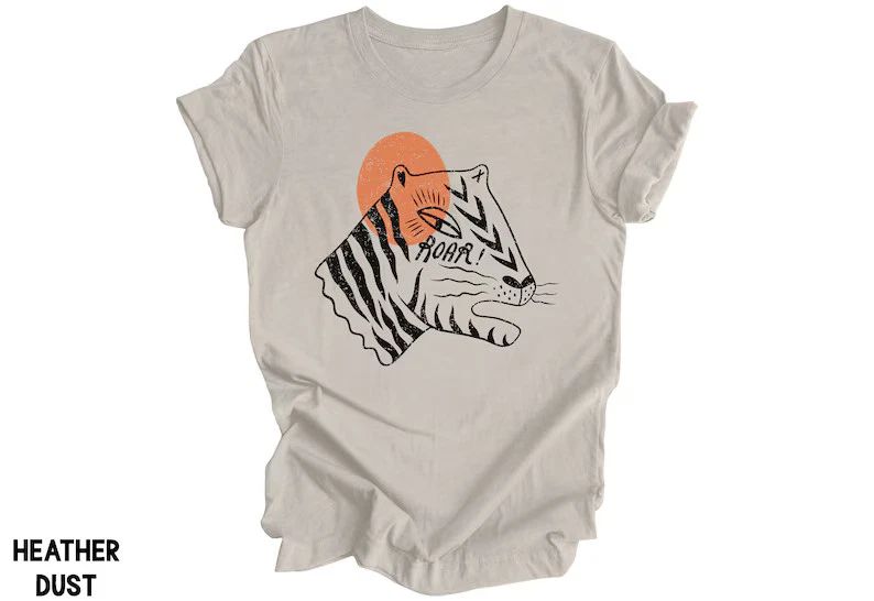 Tiger Comfort Tee Cute Graphic Shirt Boho Style Animal Print Soft Relax