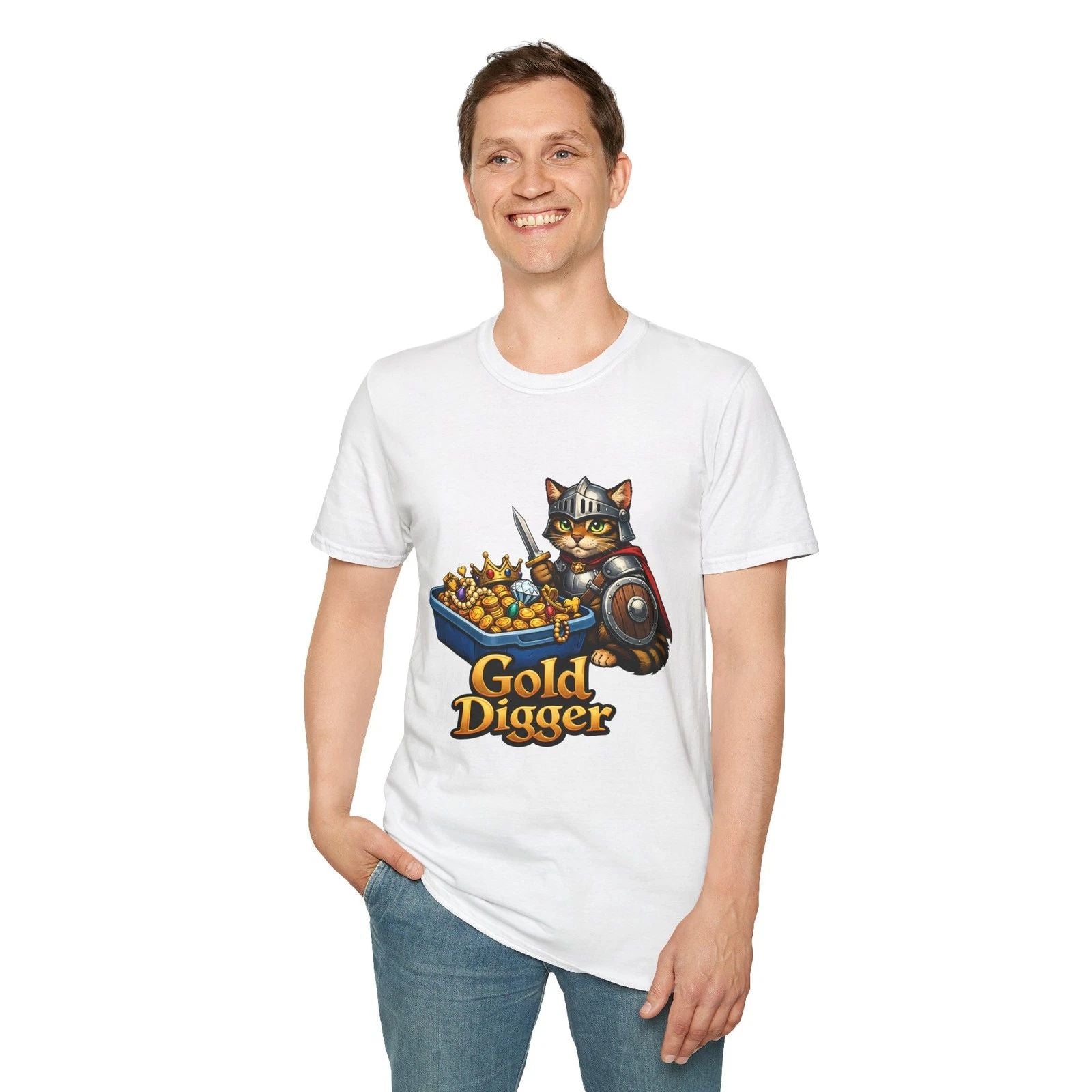 Cat Armor Fantasy Treasure Funny Humor Unisex Softstyle T-Shirt