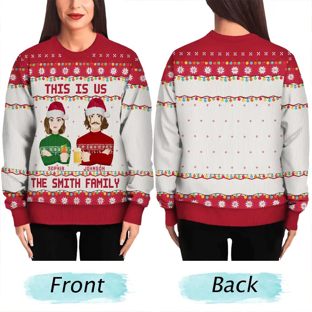 Christmas Family Forever This Is Us Flat Art - Personalized Unisex Ugly Sweater
