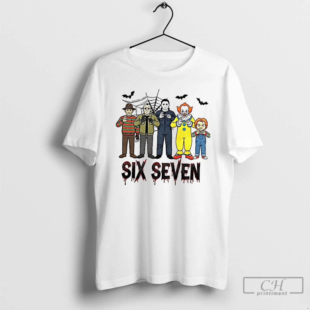 Classic Spooky Season Six Seven 6 7 Movie Killers Pumpkin Halloween T Shirts