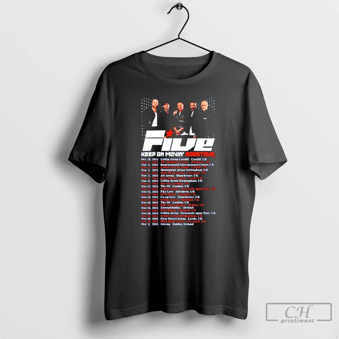 Premium Five Band Keep On Movin 2025 Tour World Tour T Shirts