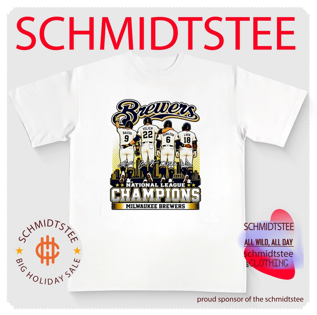 Milwaukee Brewers 2026 National League Champions behind signatures skyline shirt