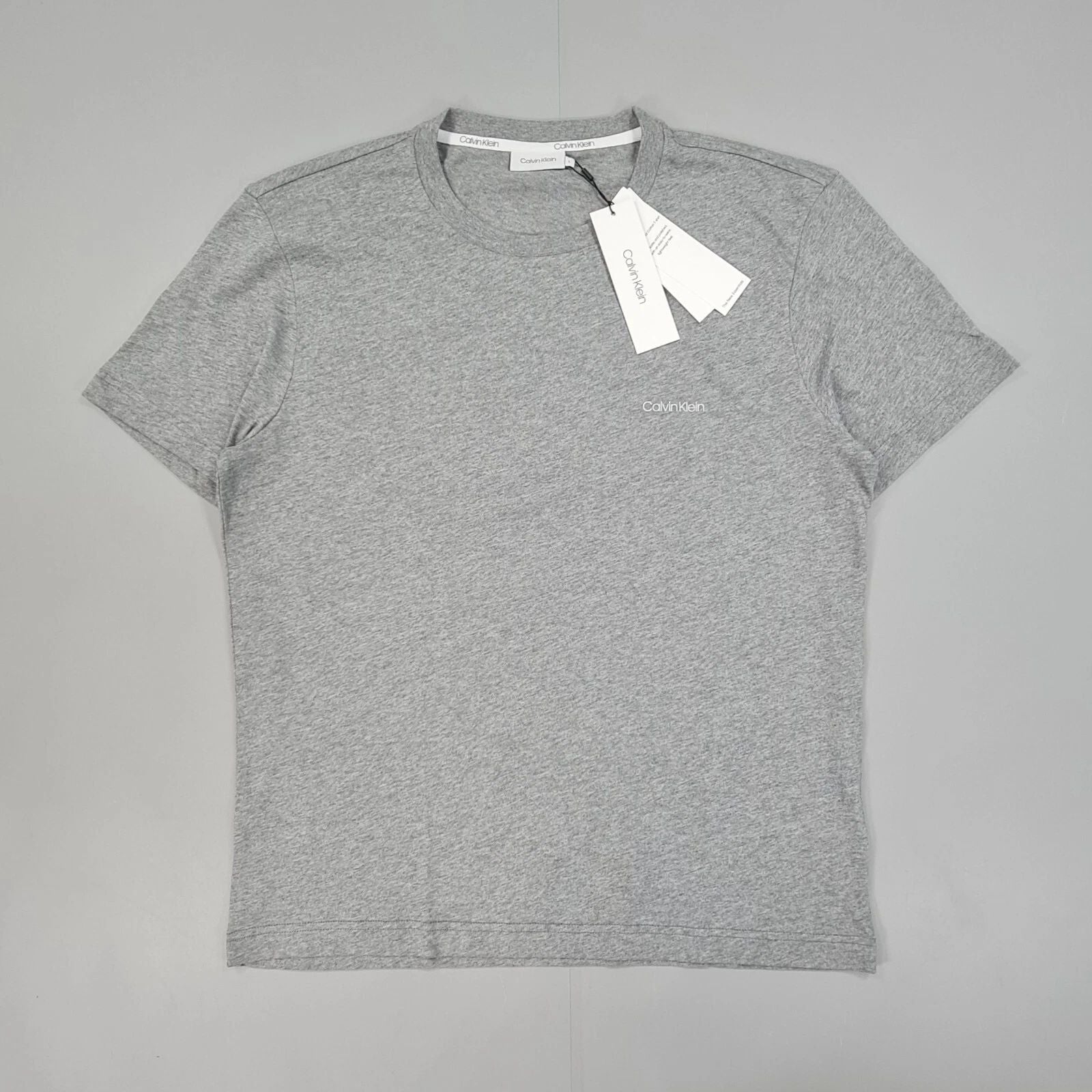 Calvin Klein Mens T Shirt Grey Large Core Chest Logo Cotton Tee Short Sleeves