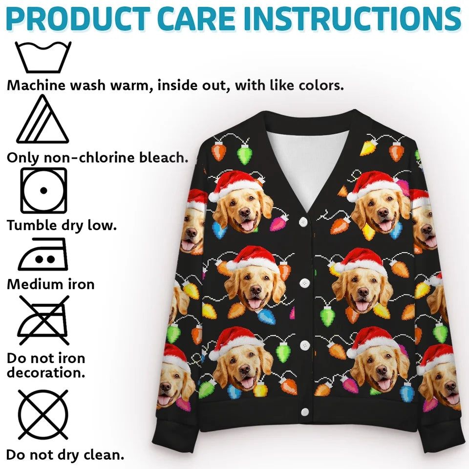Custom Photo All Is Calm, All Is Pawsome - Dog & Cat Personalized Custom Ugly Christmas Cardigan - Christmas Gift For Dog Lovers