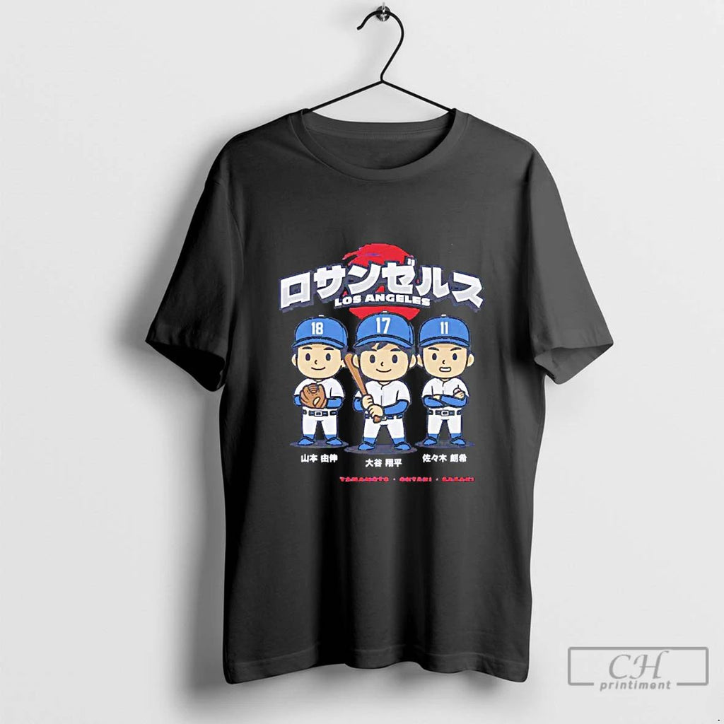 Classic Ohtani Yamamoto Sasaki Los Angeles Dodgers Chibi Anime Blackshirt T Shirts