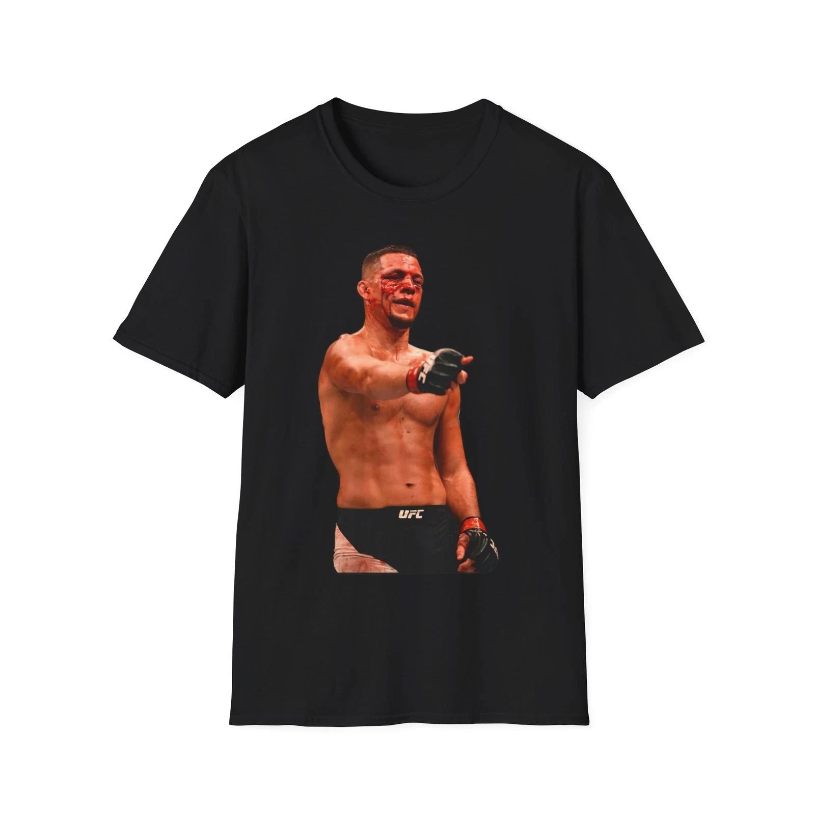 Nate Diaz UFC bloody and laughing as he’s pointing T-Shirt